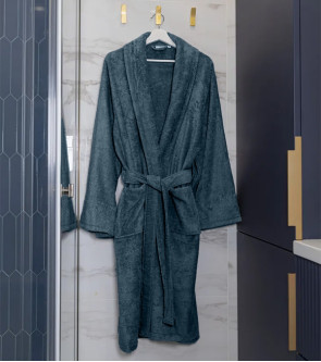 Халат банный махровый сине-серый