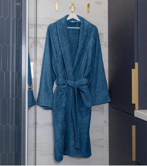 Халат банный махровый синий