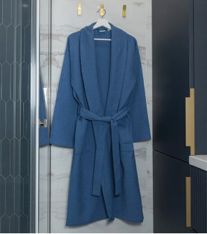 Халат банный вафельный синий