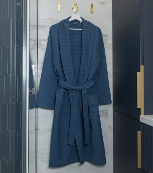 Dark Blue Waffle Bathrobe
