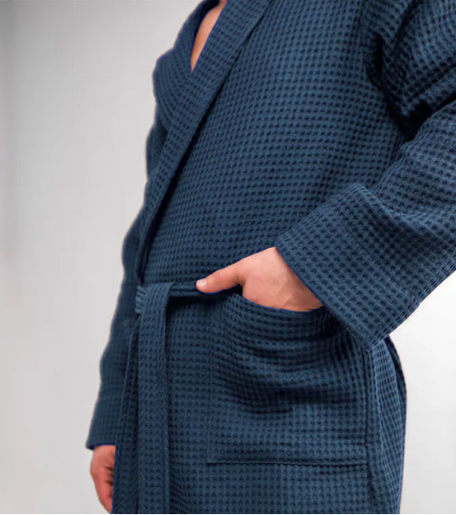 Dark Blue Waffle Bathrobe