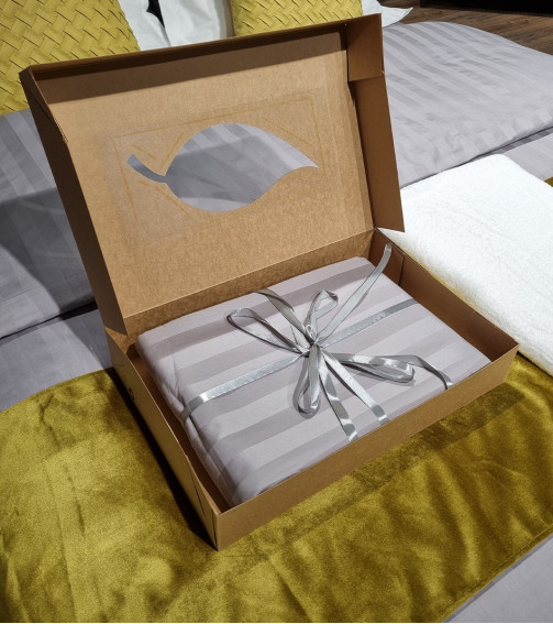 Souvenir set stripe satin gray queen size