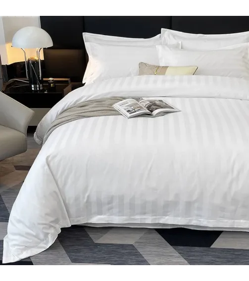 Satin stripe white queen size