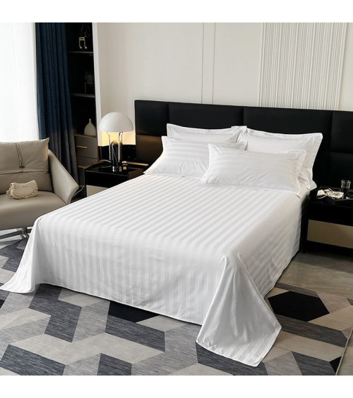 Souvenir set stripe satin white queen size