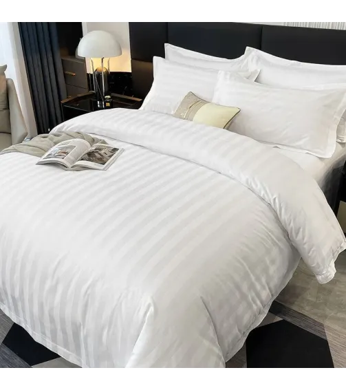 Satin Stripe White Duvet Cover 200x220