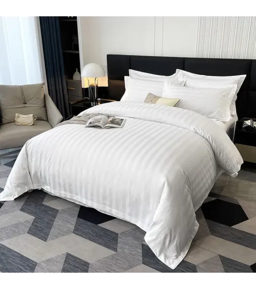 Souvenir set stripe satin white queen size